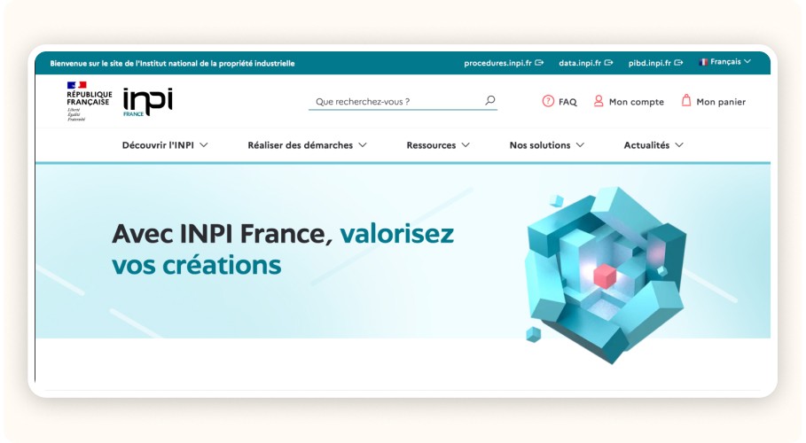 page d’accueil de Base marques INPI
