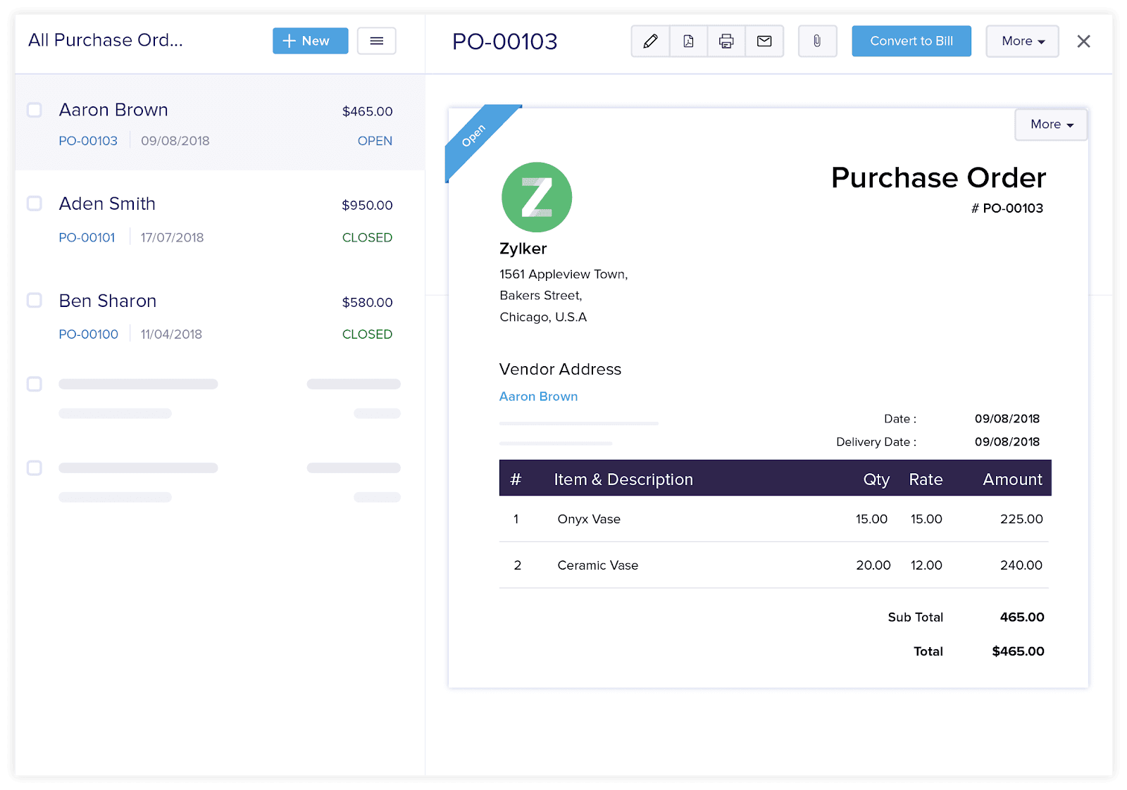 Zoho Purchase Order