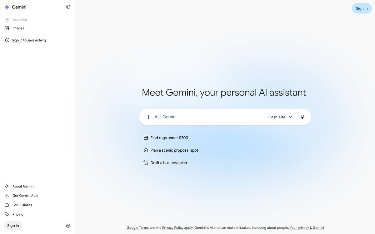 The Gemini home page