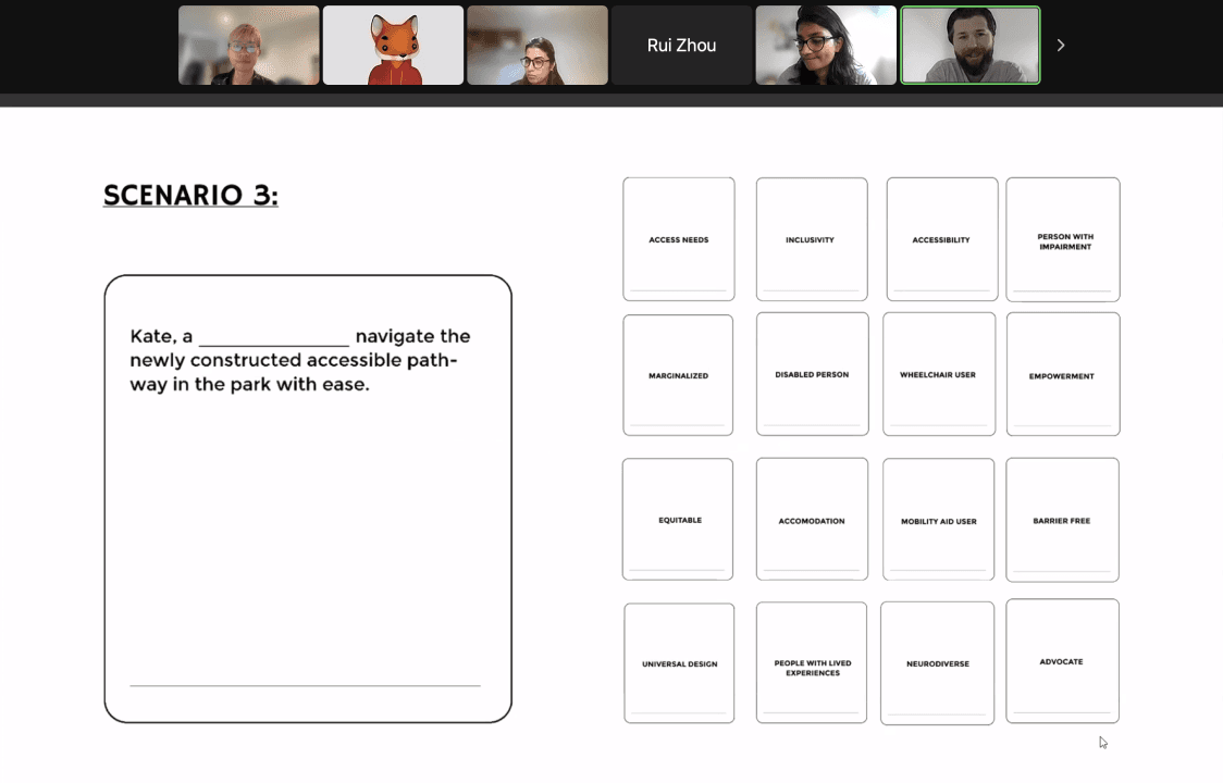 Remote testing session walking through a scenario with cards