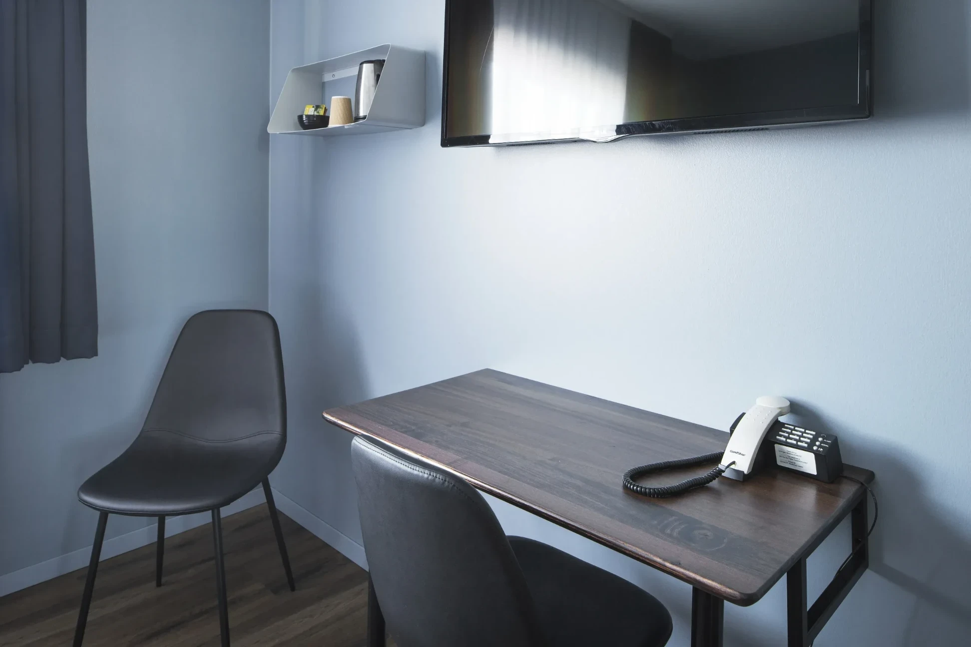 slate blue indoor with desk and chair