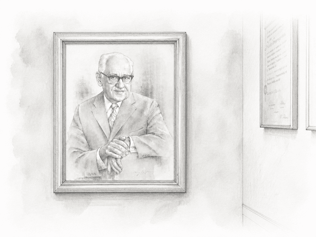 Pencil drawing: framed portrait of an elderly man in a suit