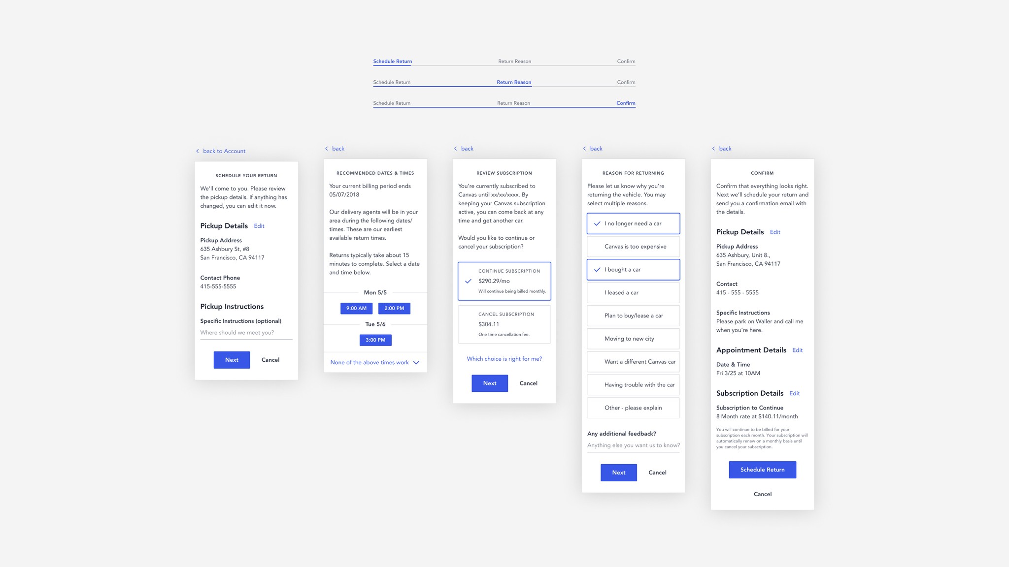 mobile versions of the return flow and UI