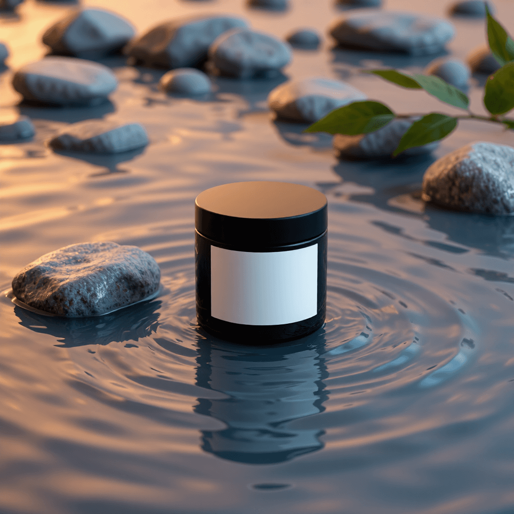 product photography of a jar of sea scrub for spa therapy