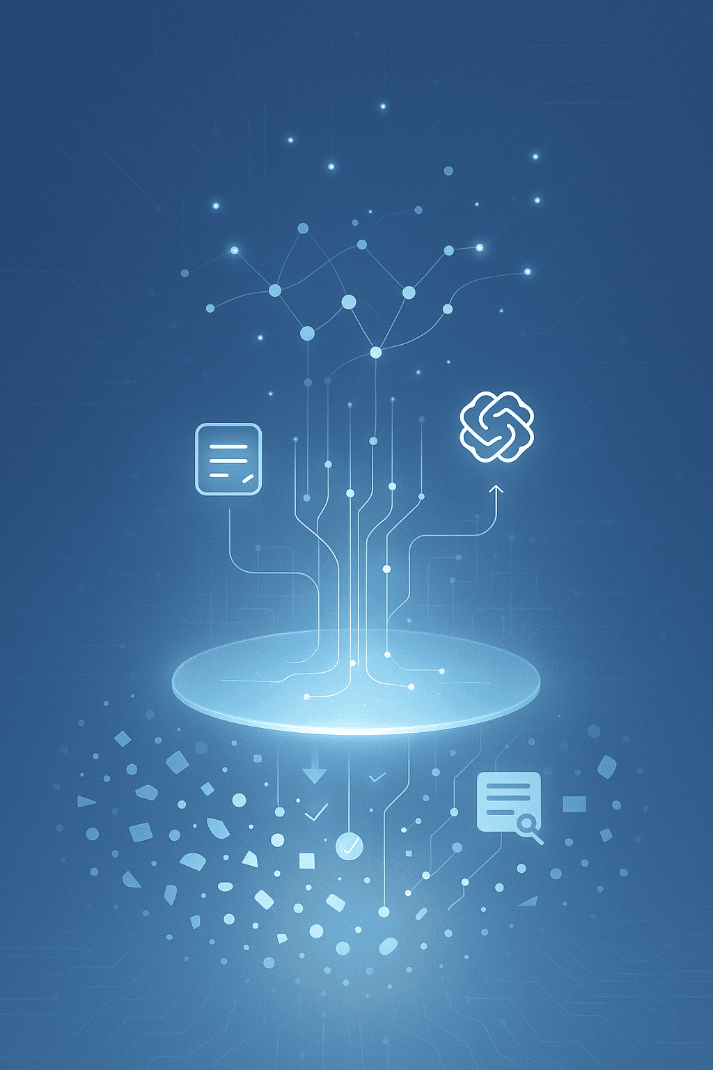 Concept diagram of semantic layer translating fragmented data into AI-ready business context