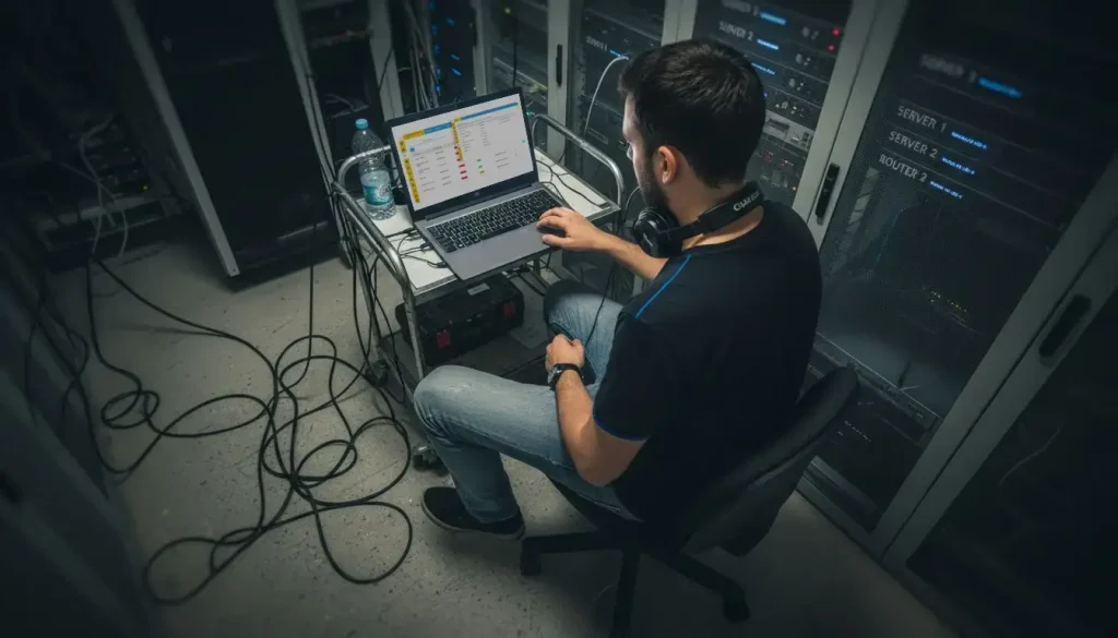 Un esperto informatico si occupa di caricare documenti scannerizzati nel gestionale sicurezza sul lavoro