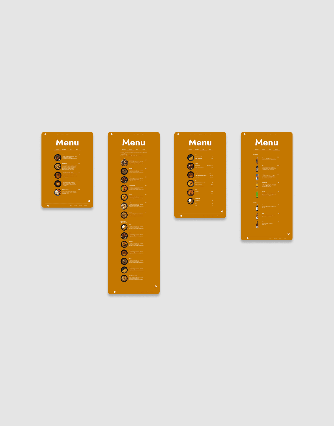 Menu page mockups