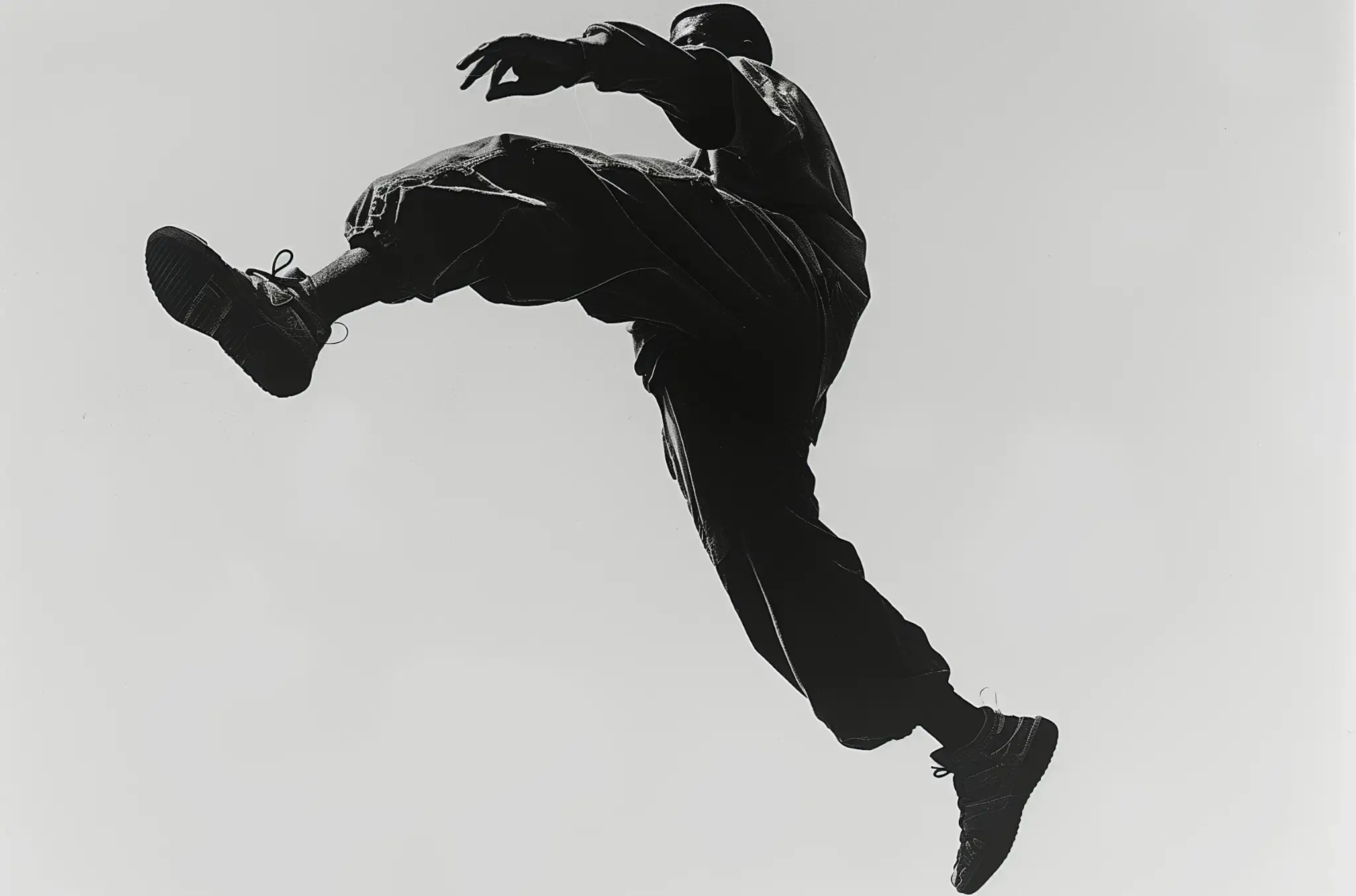 Eine Person die in die Luft springt.