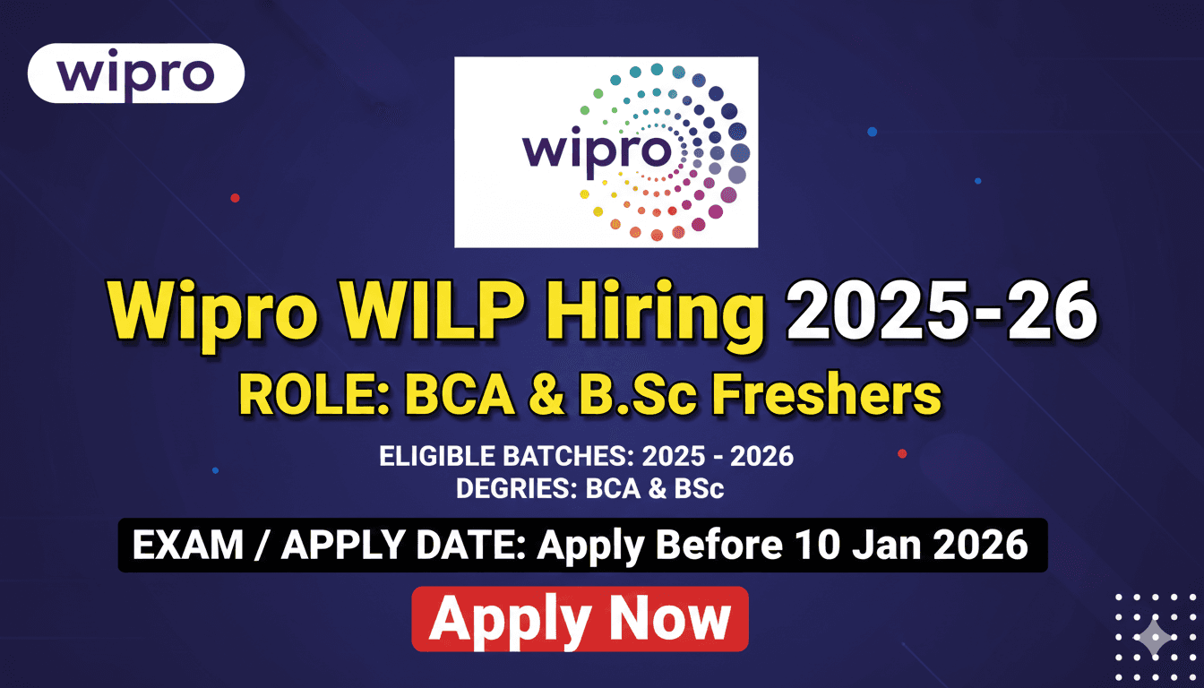 This is an image of Wipro WILP Hiring 2025–26  BCA & B.Sc Freshers  Apply Before 10 Jan 2026