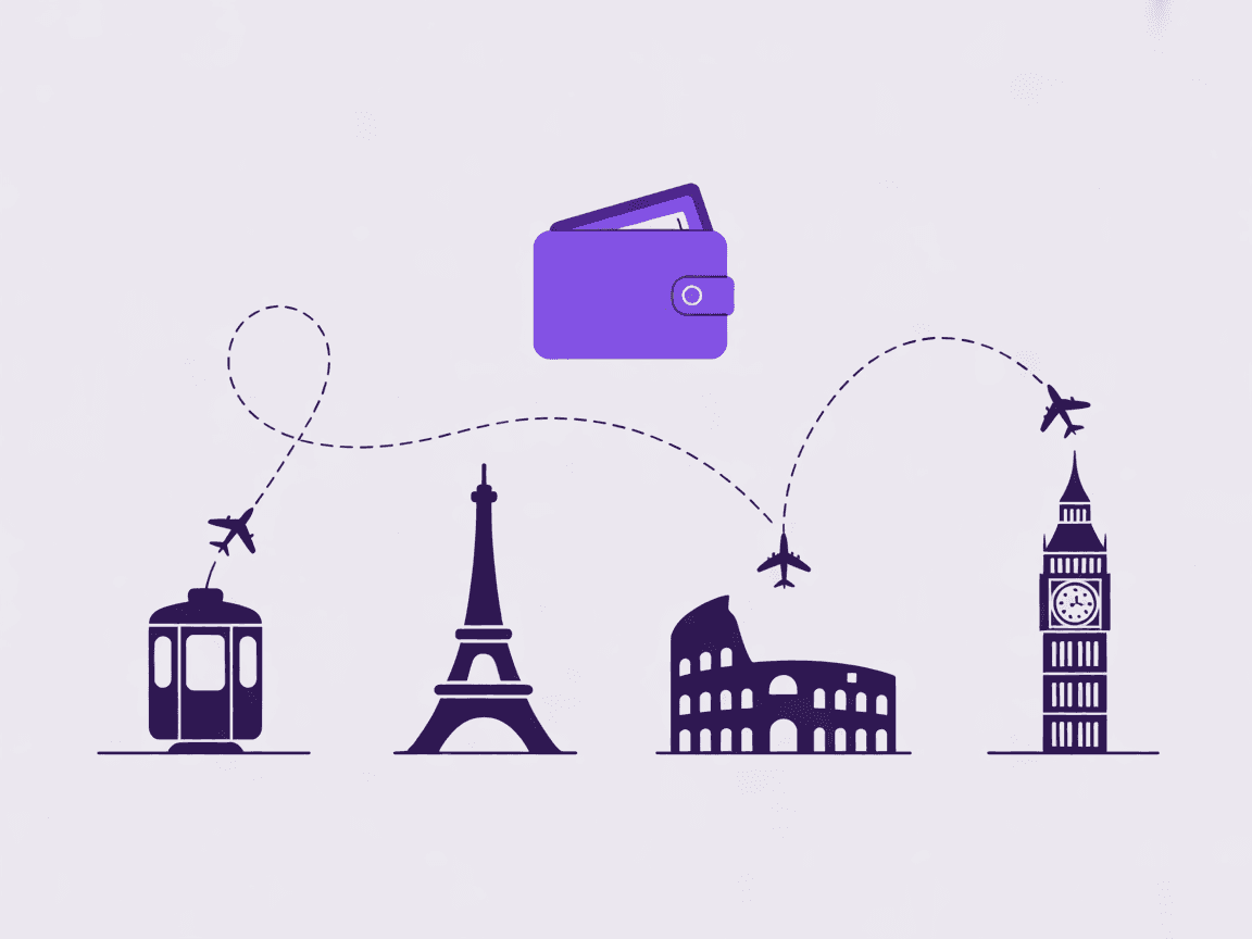 One eSIM covering a route across several European capitals, shown as a dotted flight path over landmark silhouettes