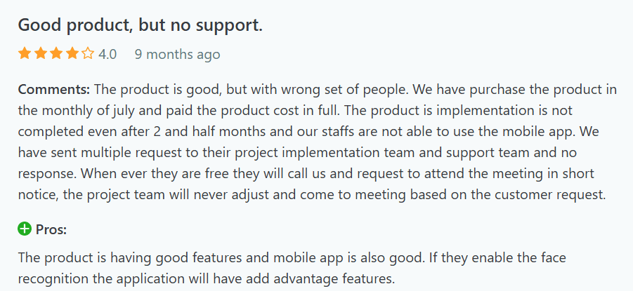 positive review of keka from third party platform Capterra