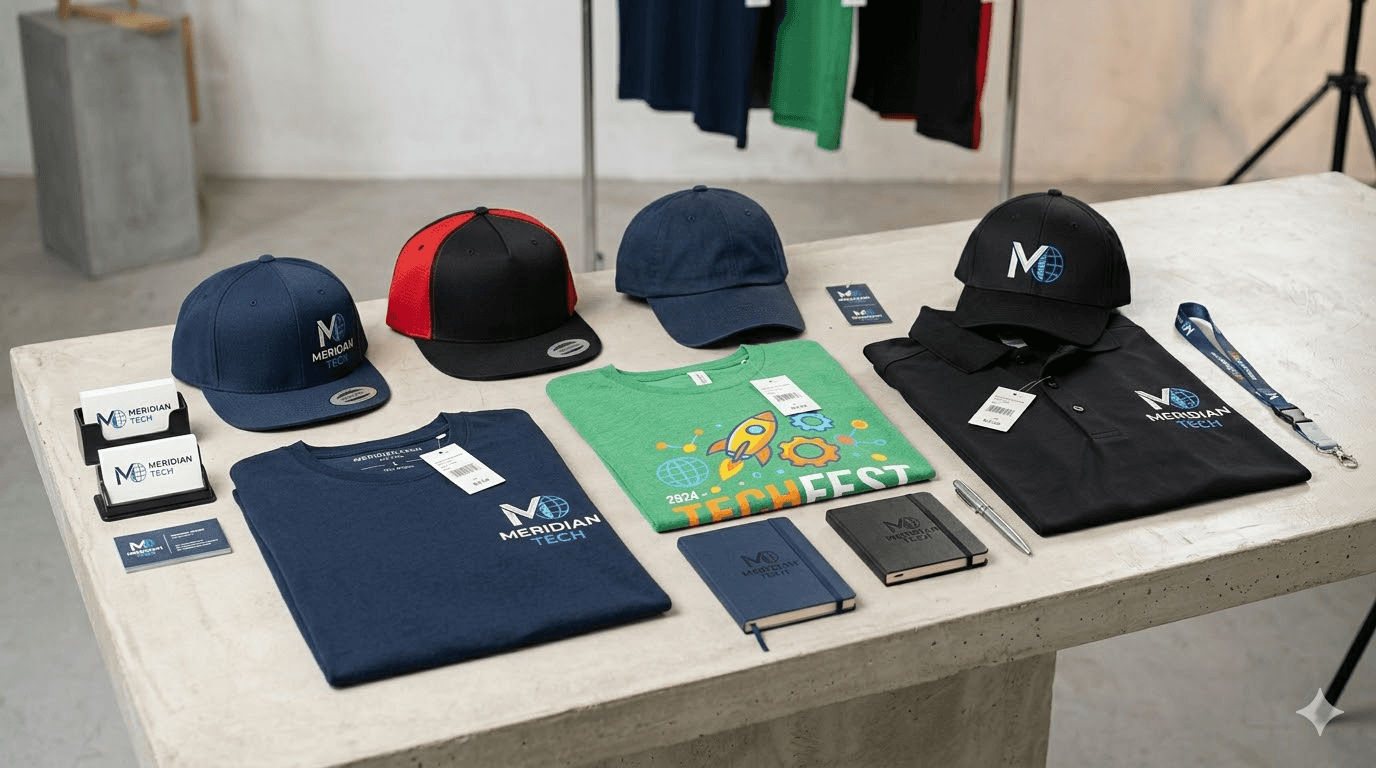 Kit corporativo com camisetas, bonés e polos personalizados para empresas