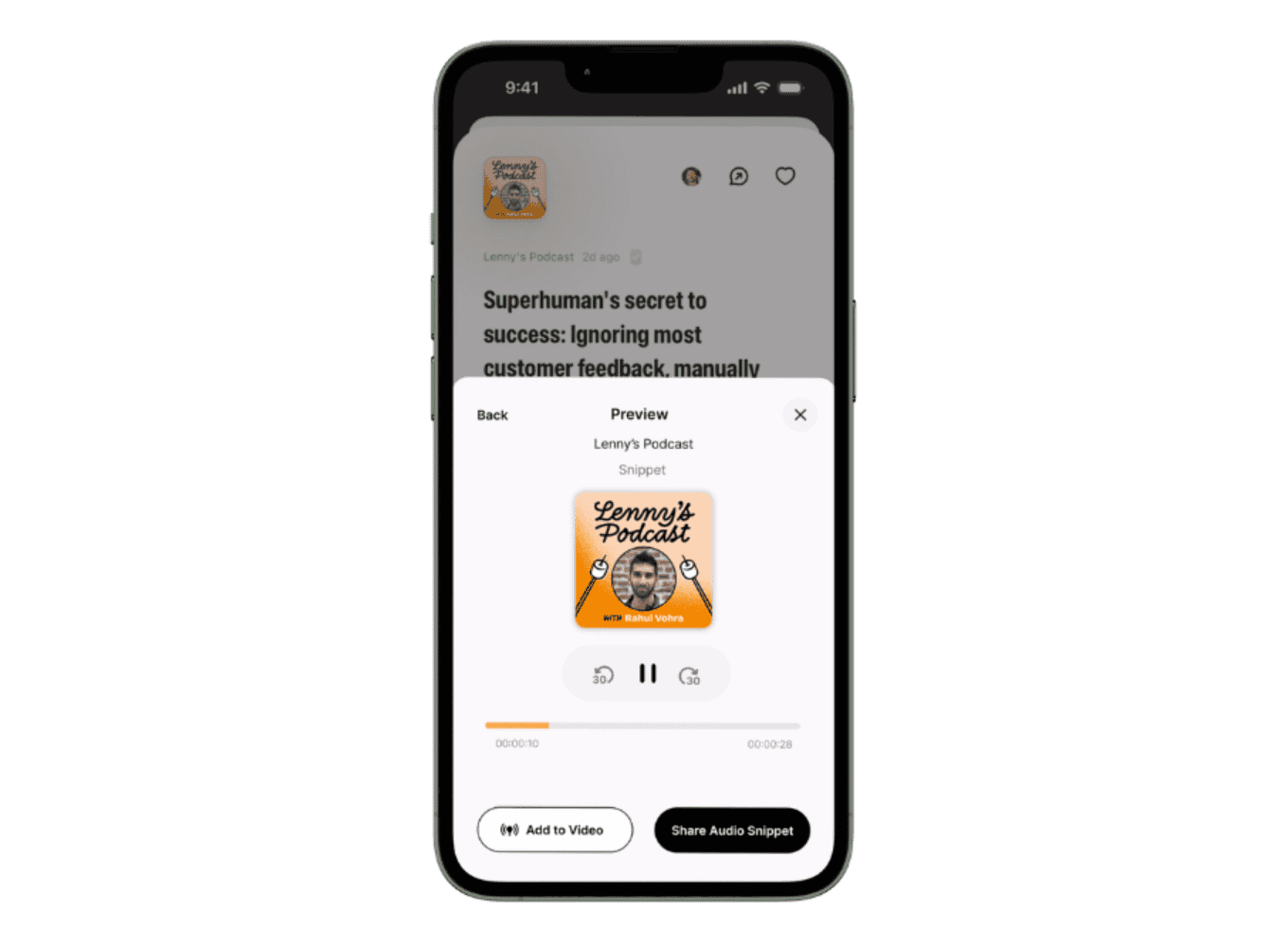 Audio clip preview and audiogram-style video export