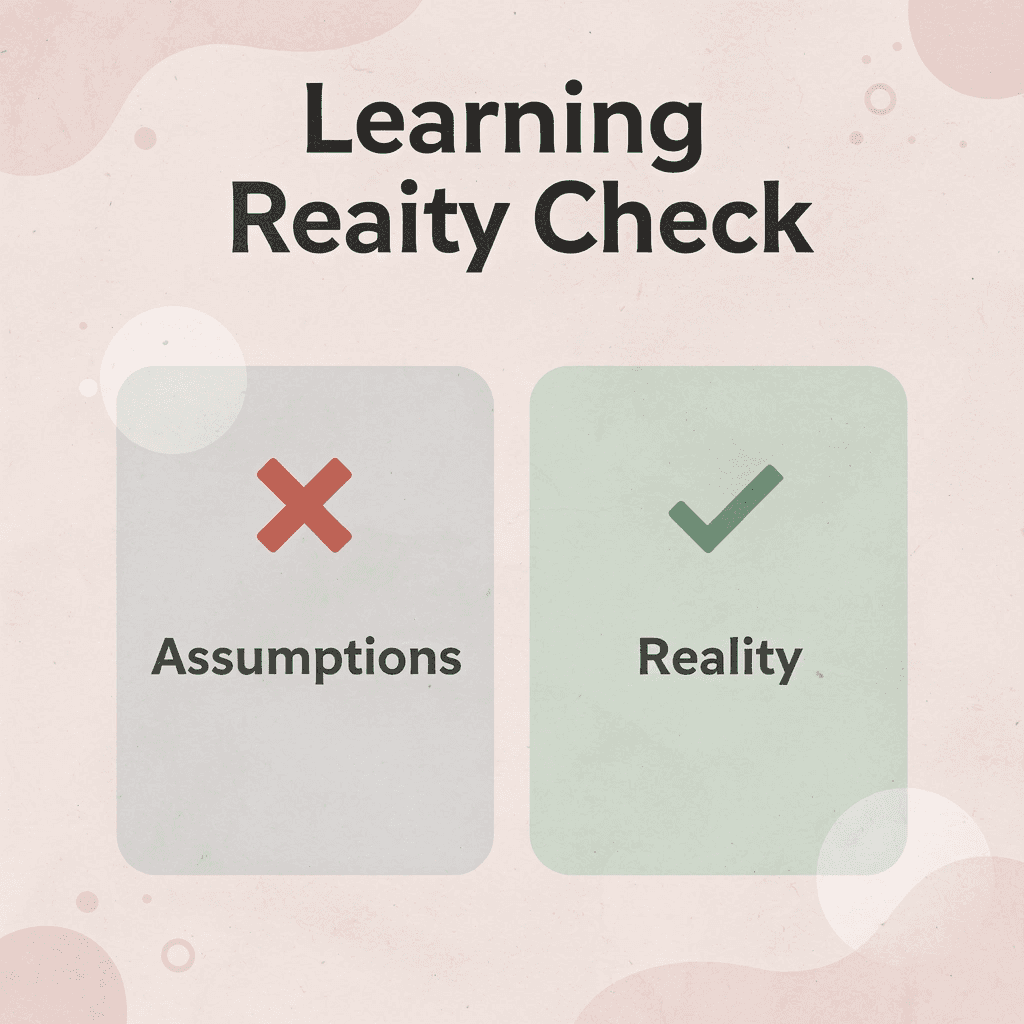 Before and after comparison showing learning assumptions versus reality
