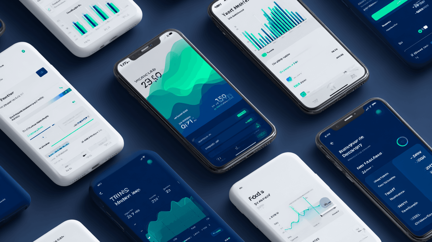 AI-generated fintech brand moodboard showing dark mode aesthetic with cyan accents, created with Midjourney by Huw Mathias