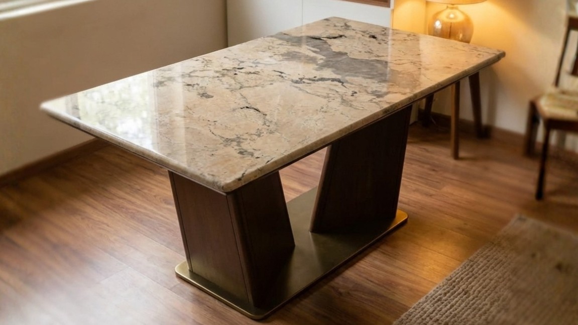 Solid wood dining set with sculpted leg profiles and coordinated high‑back chairs