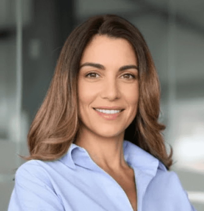 woman in red cardigan smiling