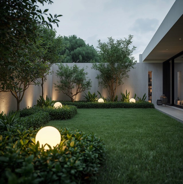 Beautiful landscaped garden with greenery and outdoor design elements.