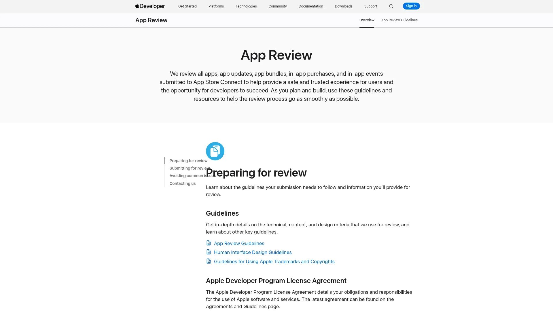 Apple App Review process page explaining how to reply, appeal, and request expedited review