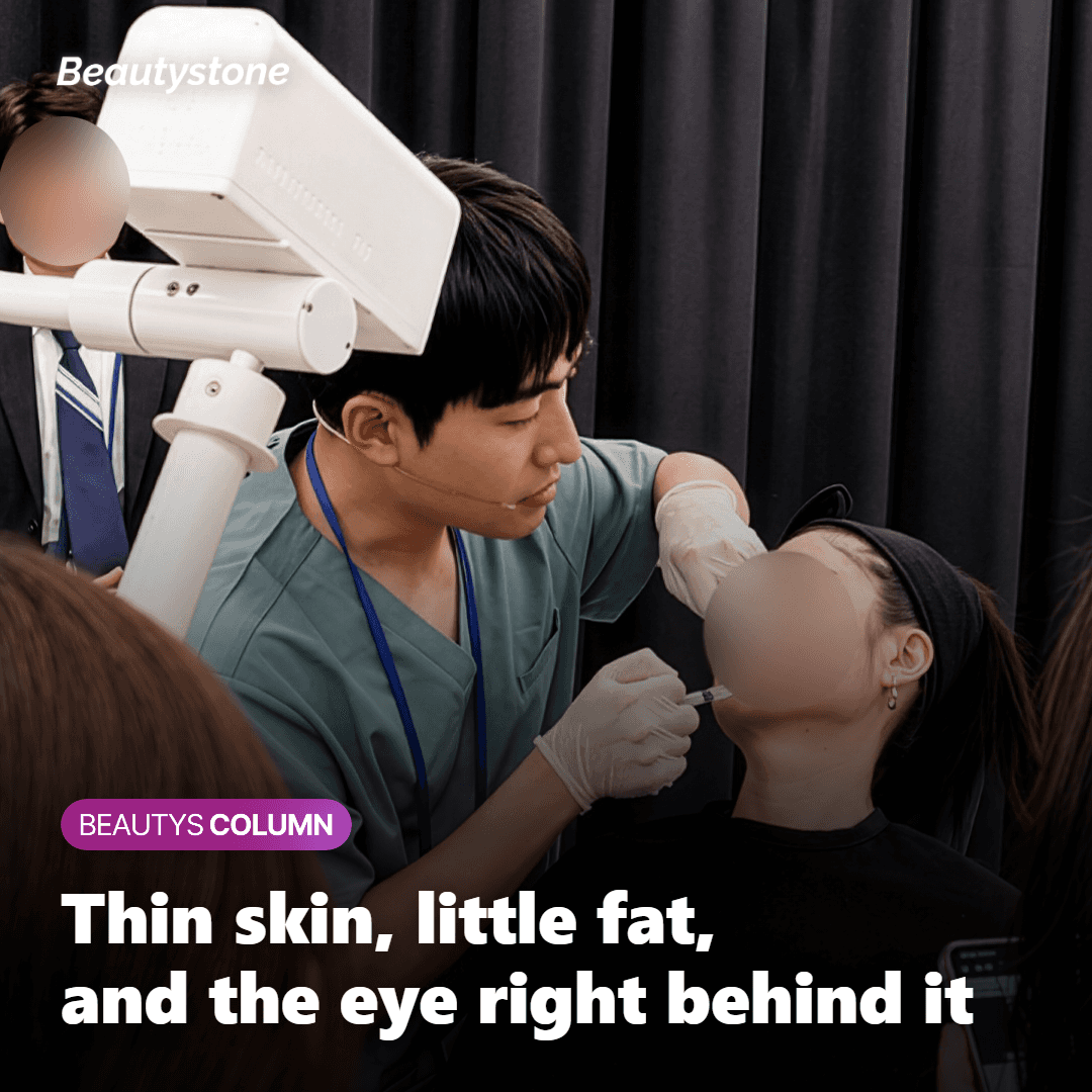 Illustration comparing tissue thickness at the jawline and around the eye