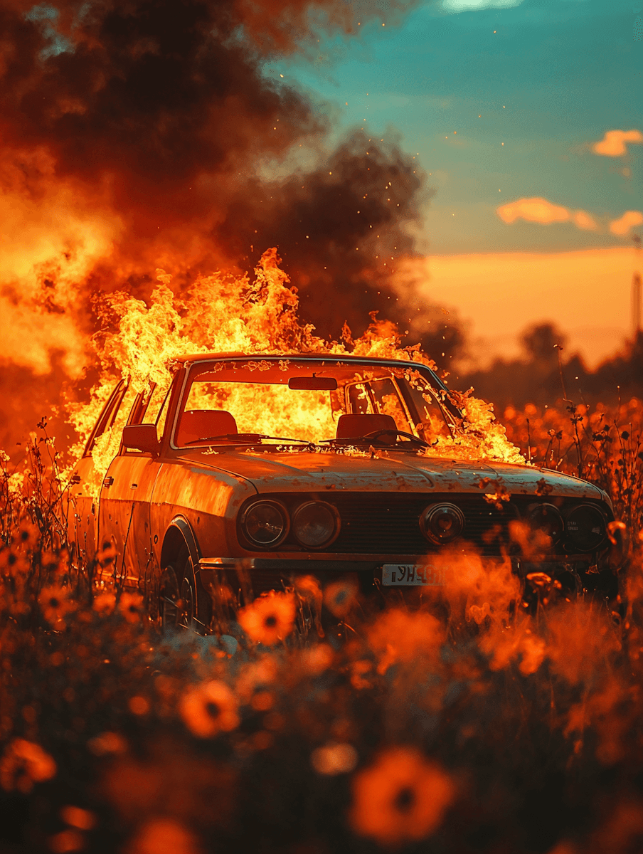 a car on fire
