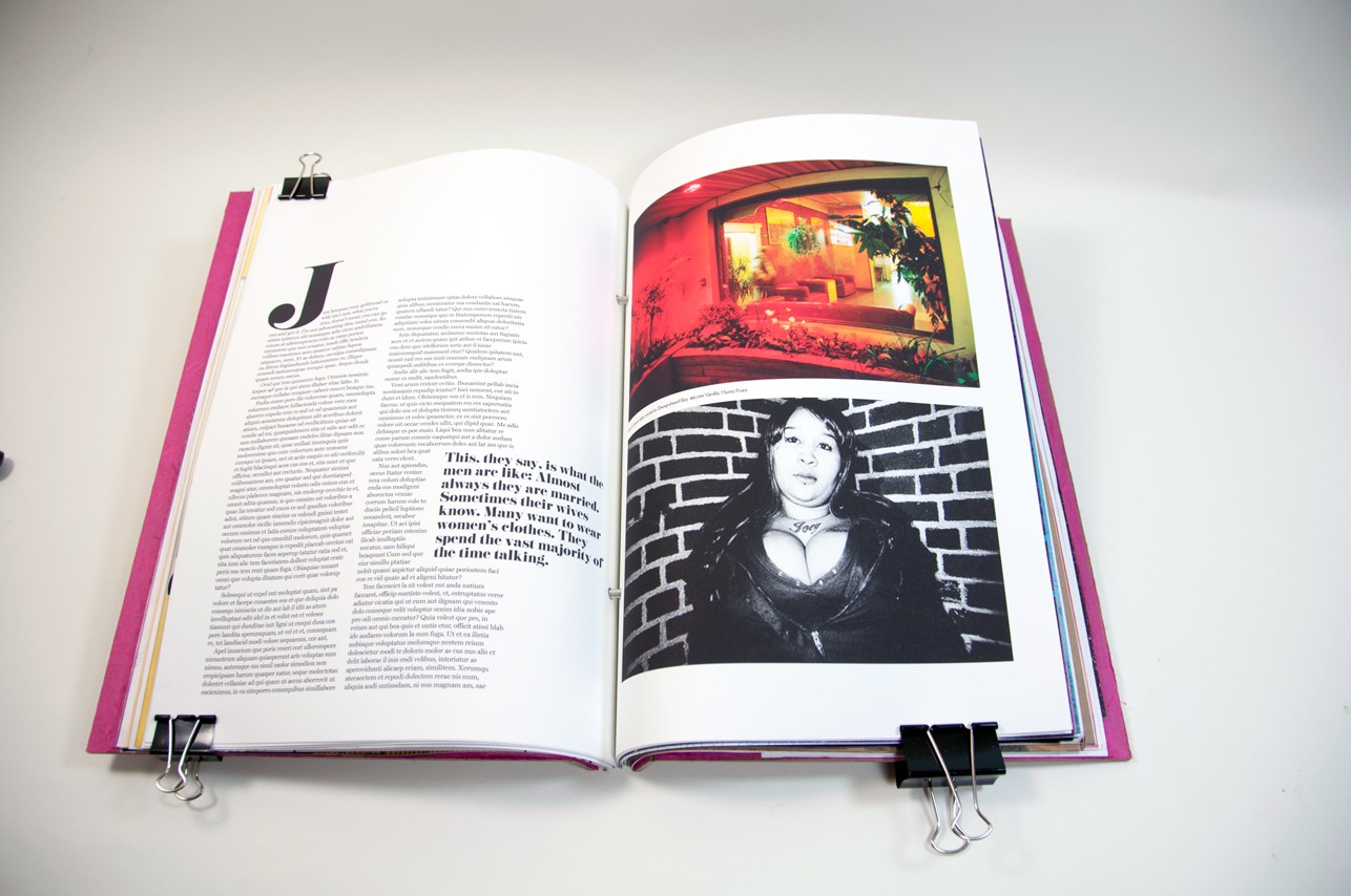 an opened book with lots of text paragraphs on the left, and on the right it has two images