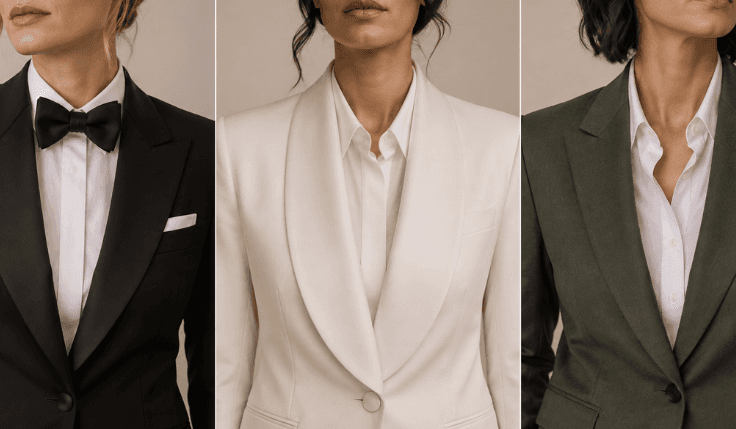 Peak, shawl and notch lapels compared on tailored wedding suits