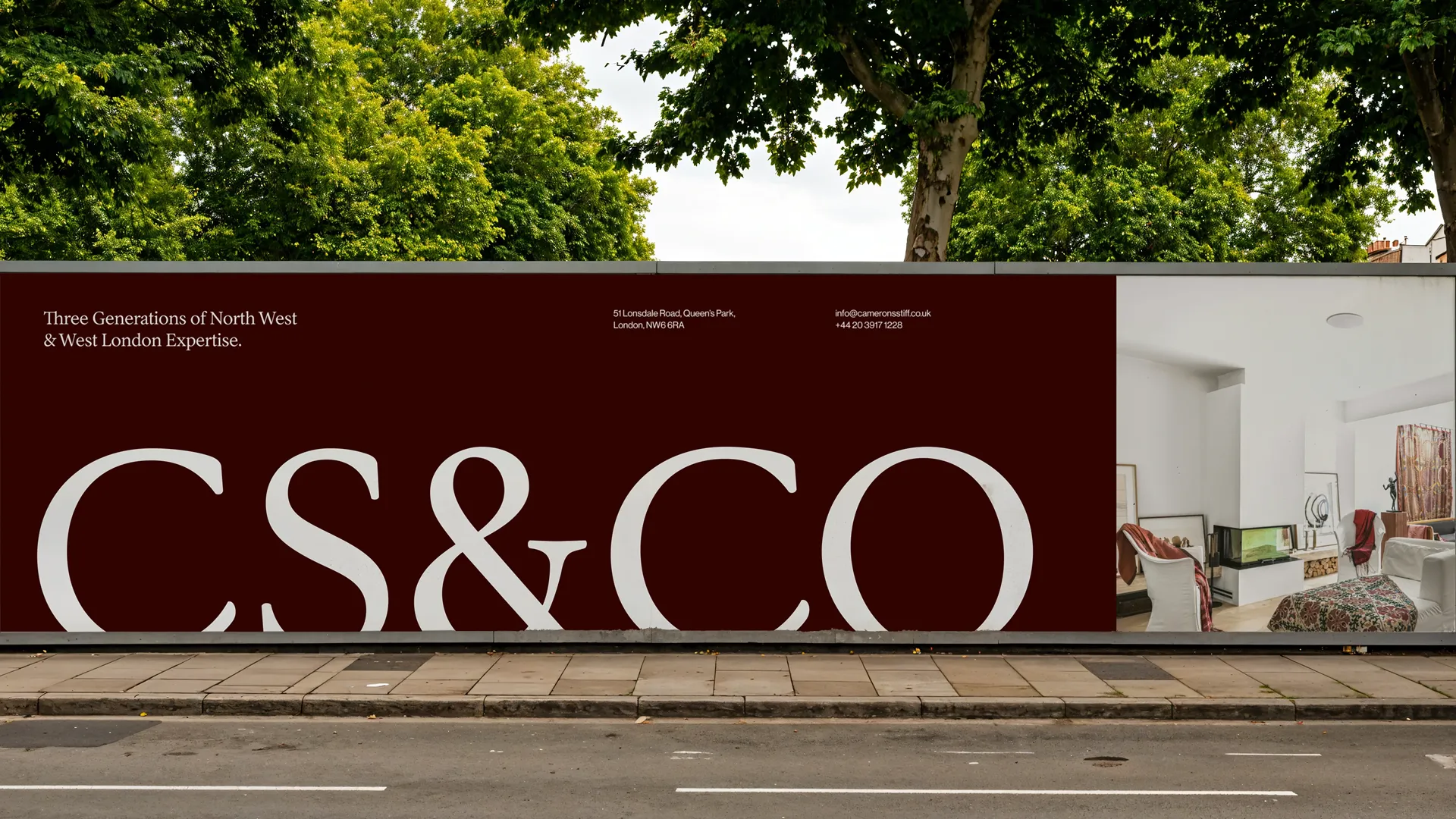 Camerons Stiff & Co graphic: 1982 in large serif numerals over a green panelled living room