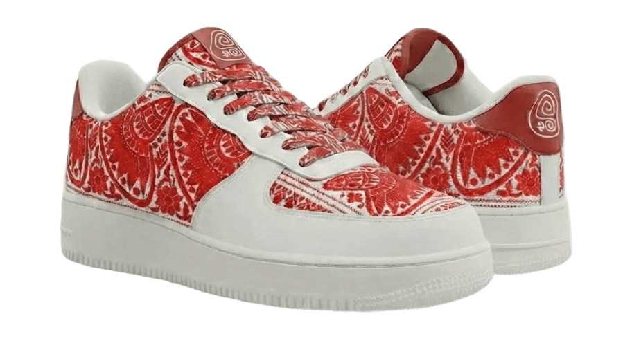 A sneaker wearing the red patch