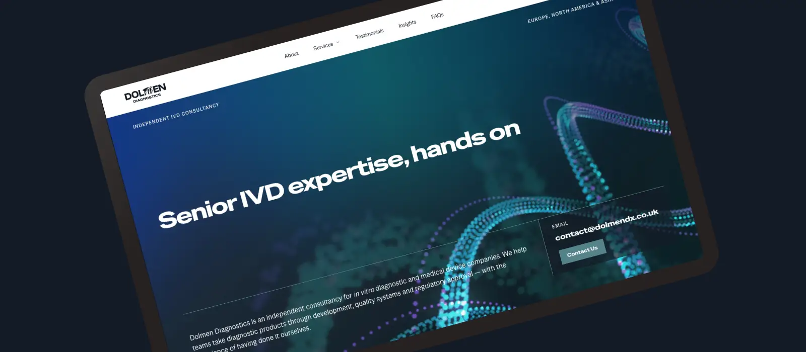 Screenhot of the Dolmen Diagnostics Website design