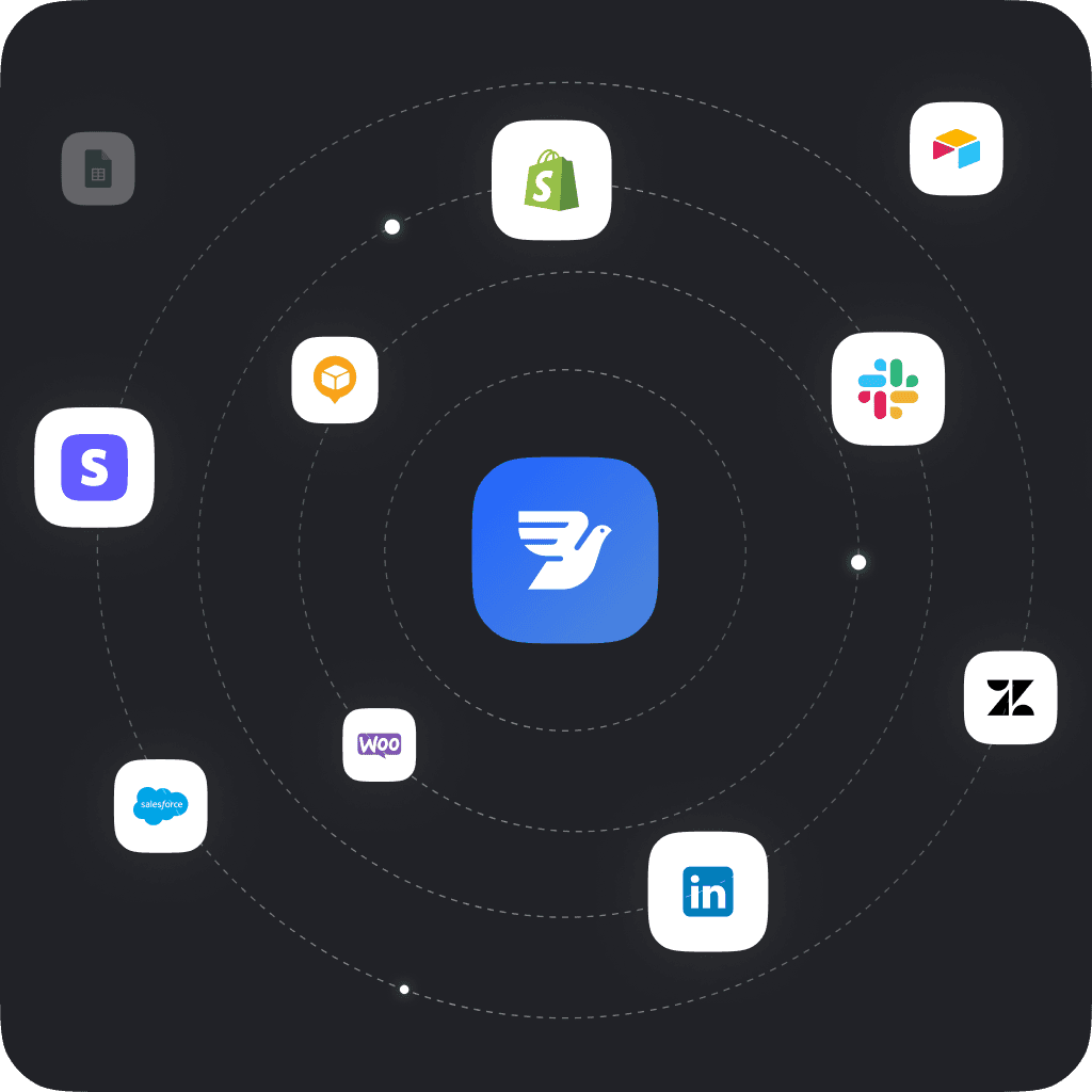 Logos of all integrations like shopify, slack and zendesk