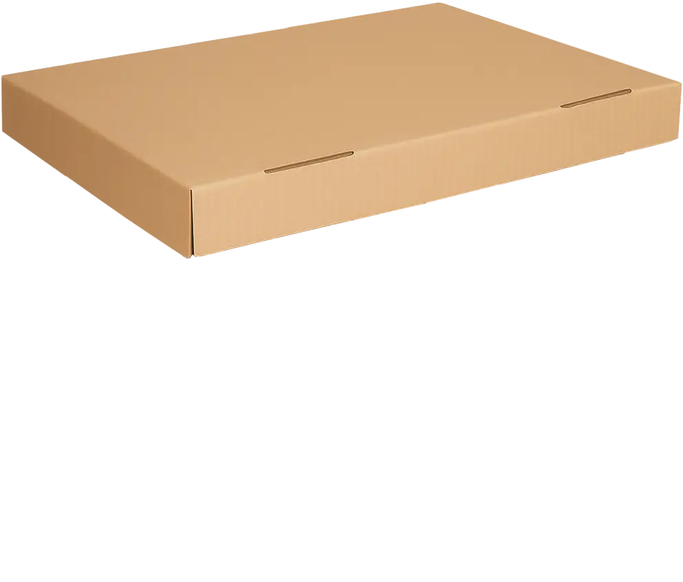 Boîte plate en carton kraft fermée, vue de dessus, sans inscription, utilisée pour la présentation des produits de Collectif1440.