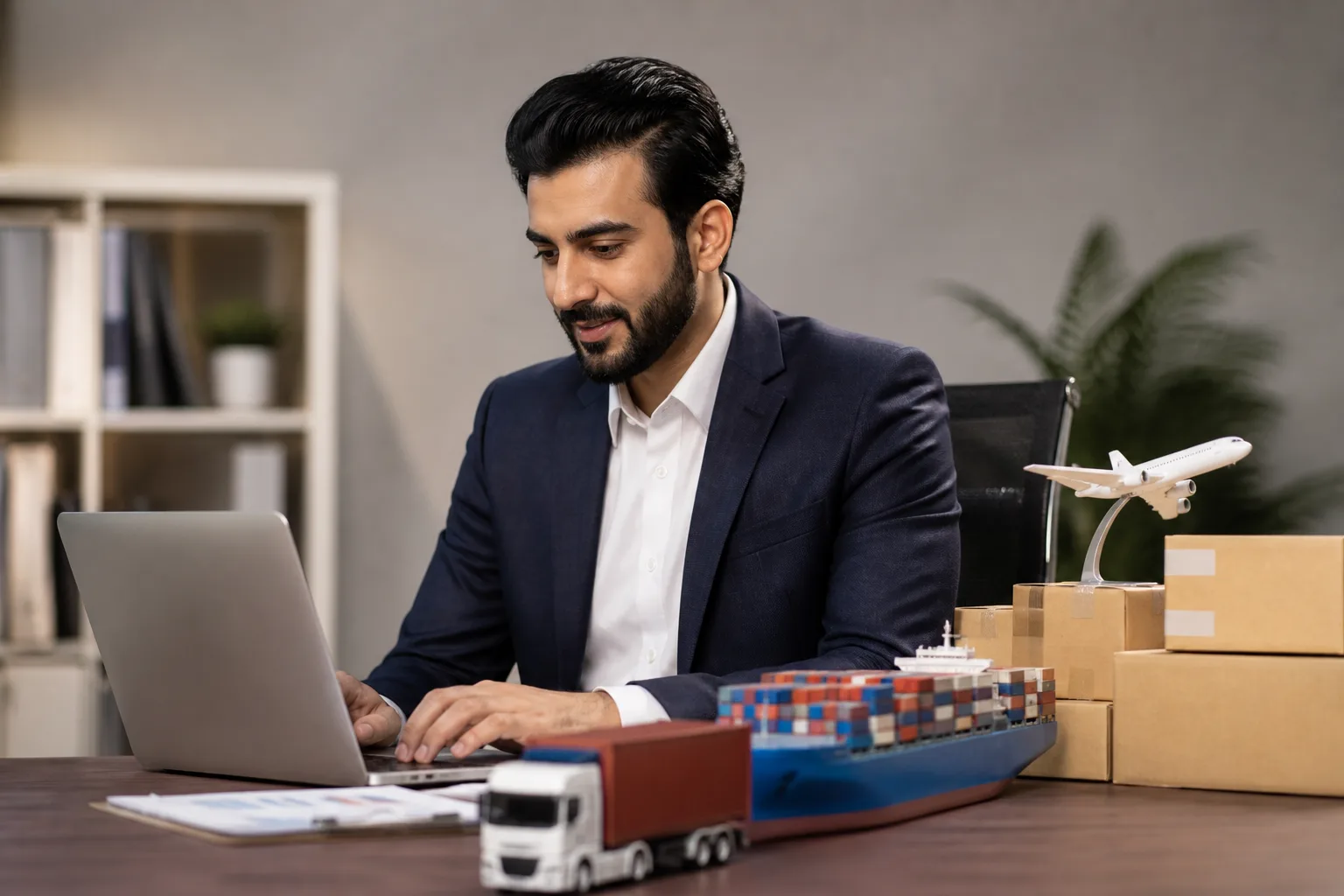 How to Start an Export Company in Dubai beside a warehouse with cargo pallets and