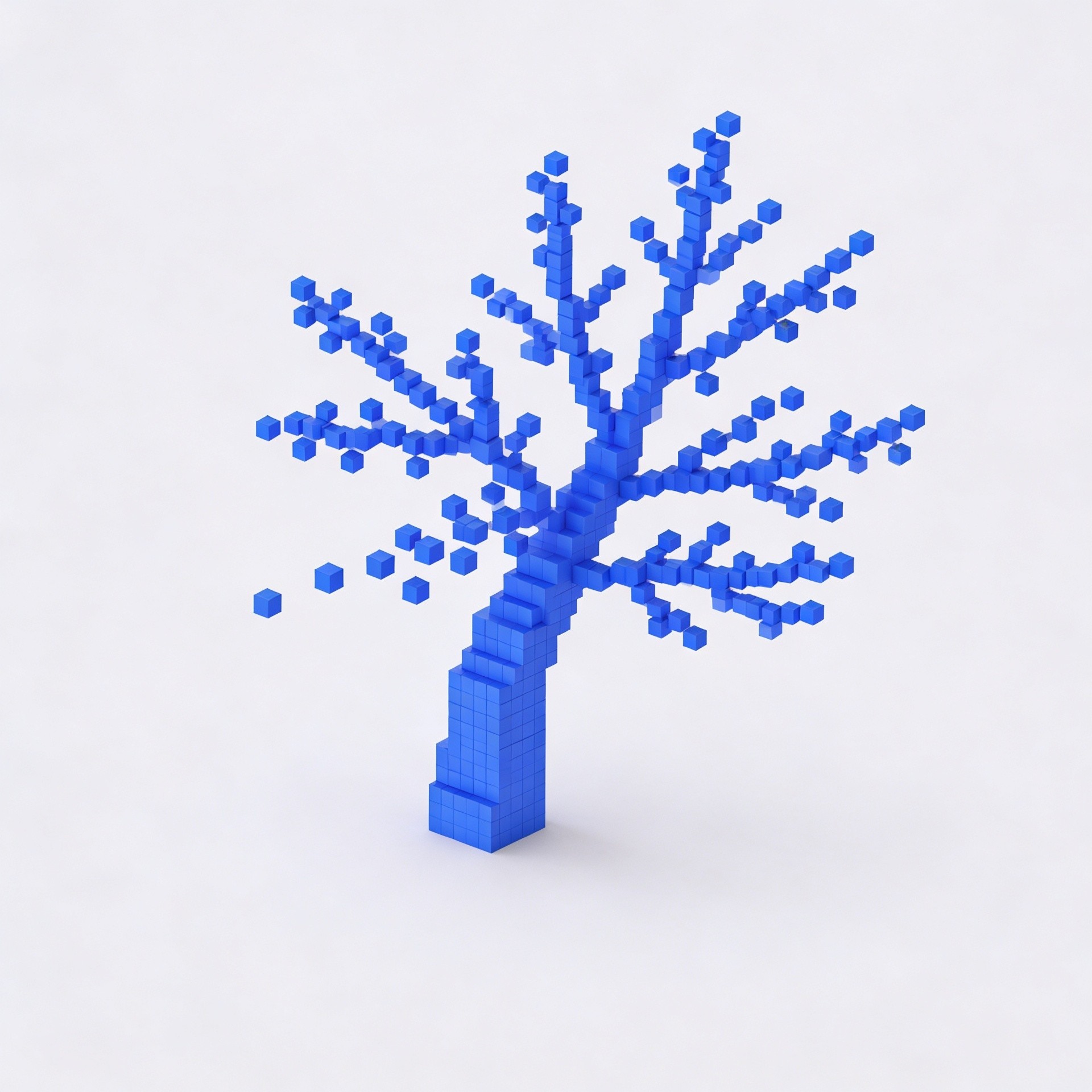Blue voxel tree symbolizing growth strategies for creators