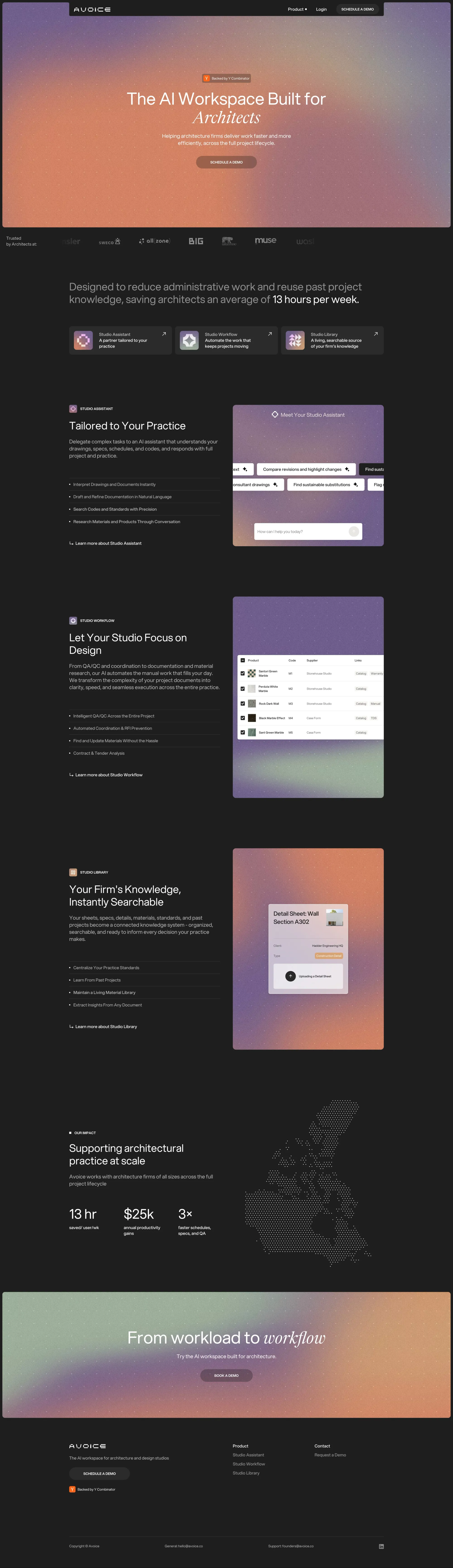 Avoice landing page screenshot showcasing AI and Architecture design
