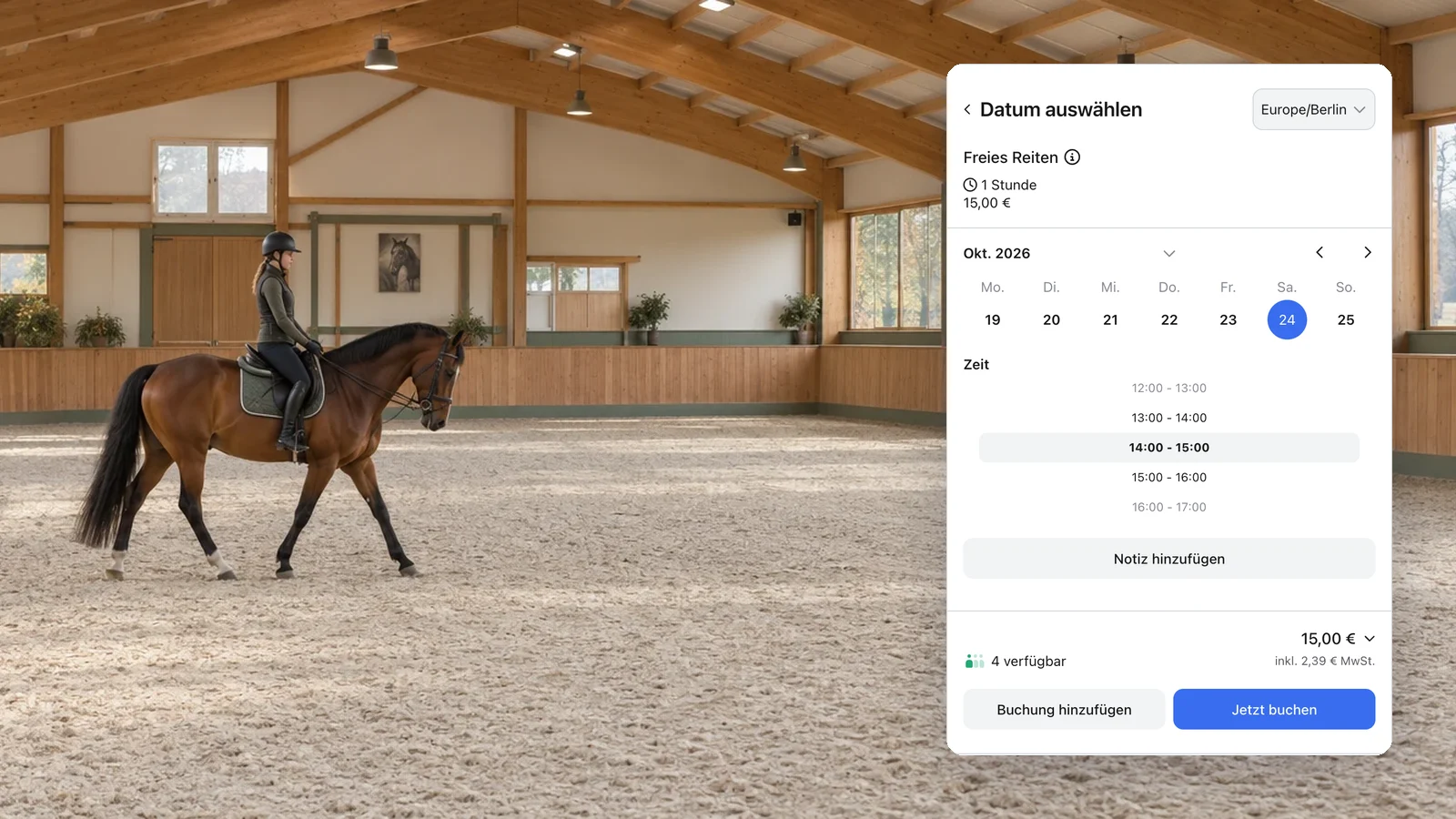 Echte anny Buchung für Freies Reiten am 24. Oktober von 14 bis 15 Uhr für 15 €