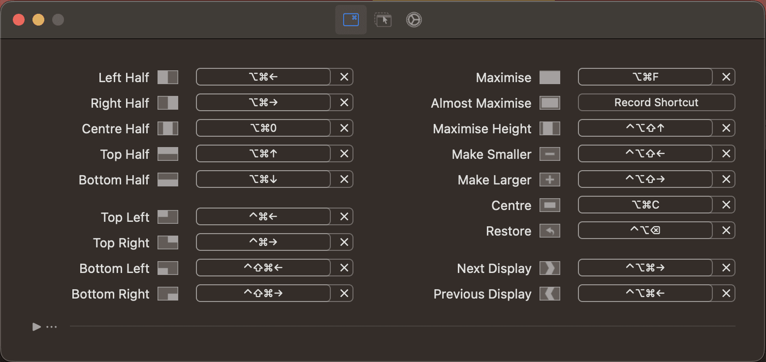 Screenshot of Rectangle app settings