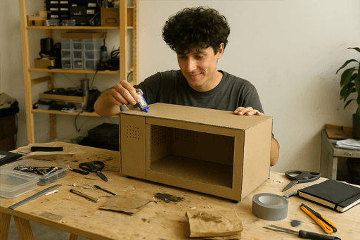 Portrait of a small brown dog on yellow background