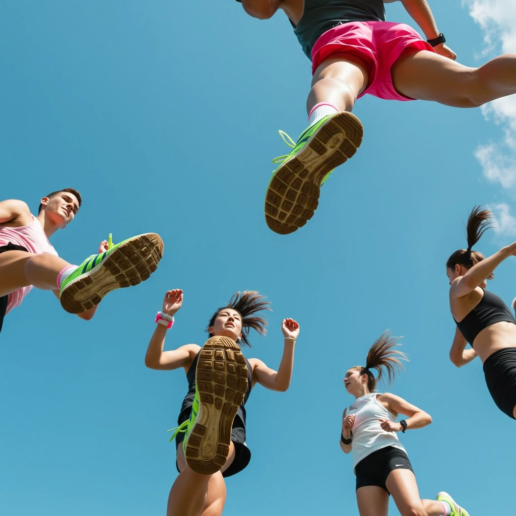 cross section of people jumping up