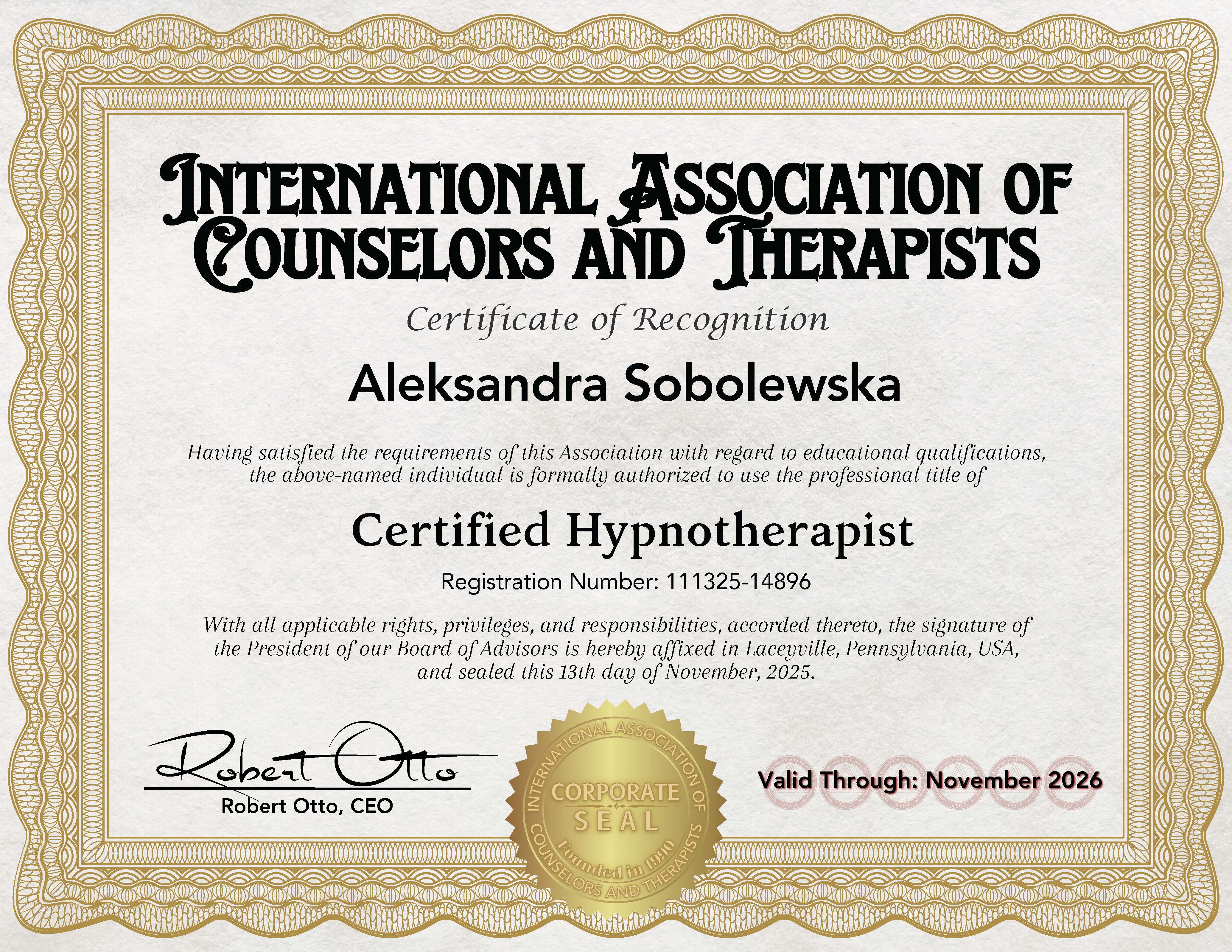 Cerificate of Recognition