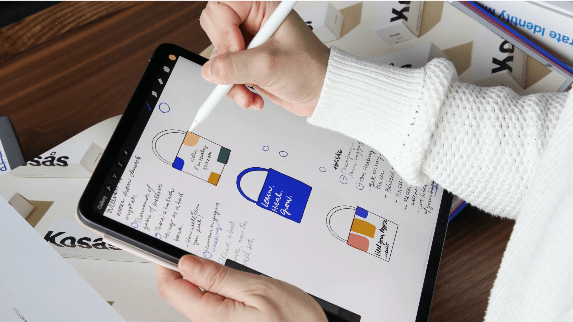 brand designer drawing tote bag design