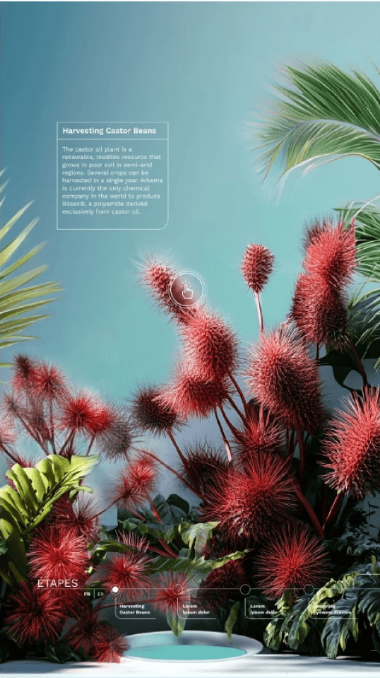 Focus on one interactive experience from Arkema's solutions of bio-based materials used to fabricate usual products.