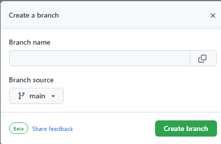 Click on the 'create branch' button in GitHub