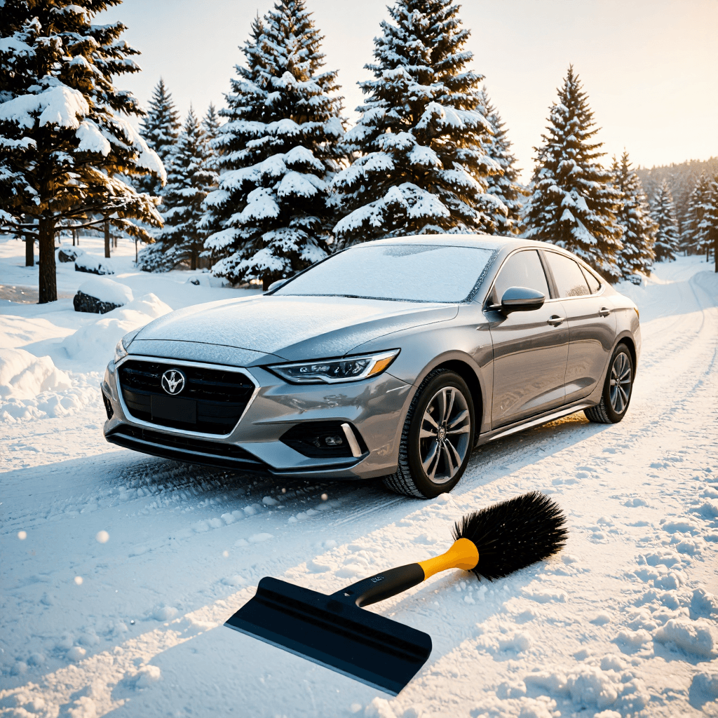 product photography of Two snow brushes with ice scrapers