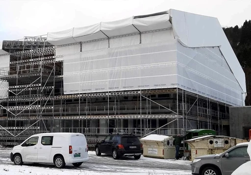 Real life temporary roof system made by Bergen Stillas using Scaffcalc