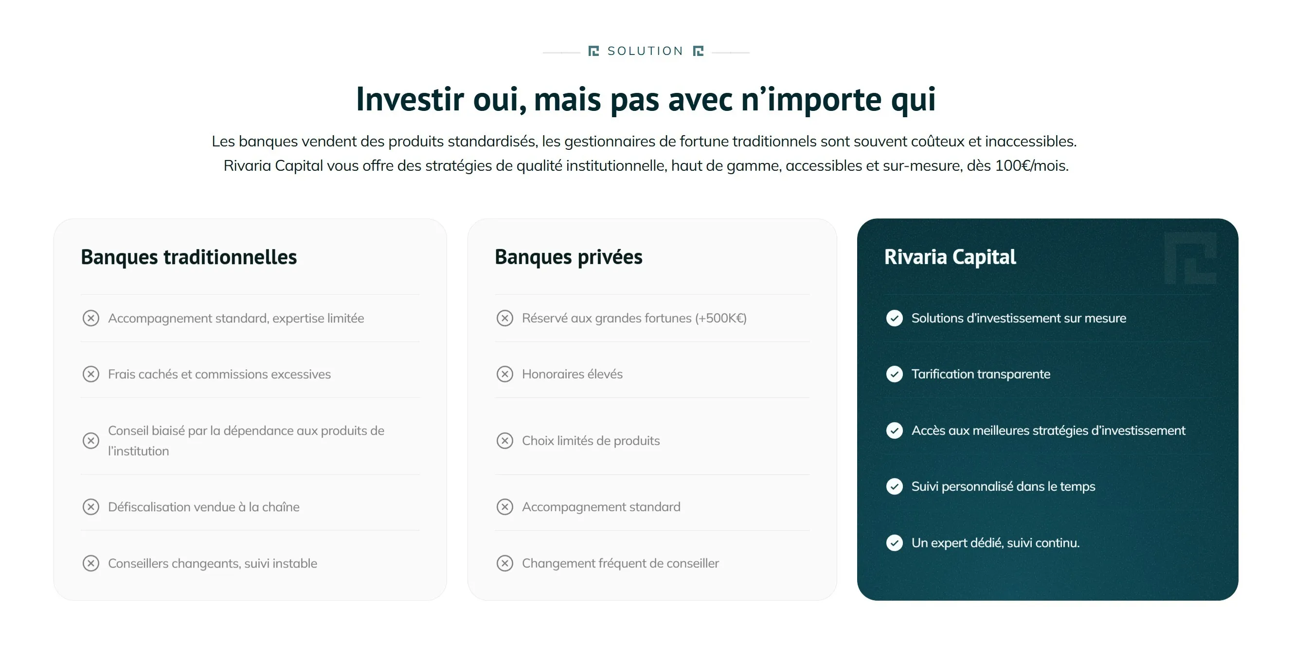 section comparatif site rivaria capital