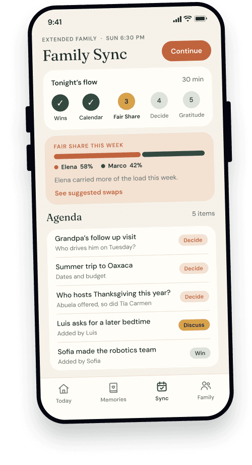 Patria Family Sync with a shared agenda and household responsibilities