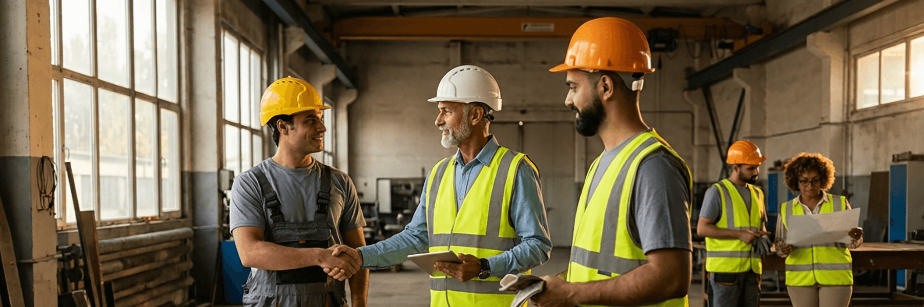Project manager and contractors inside a construction site