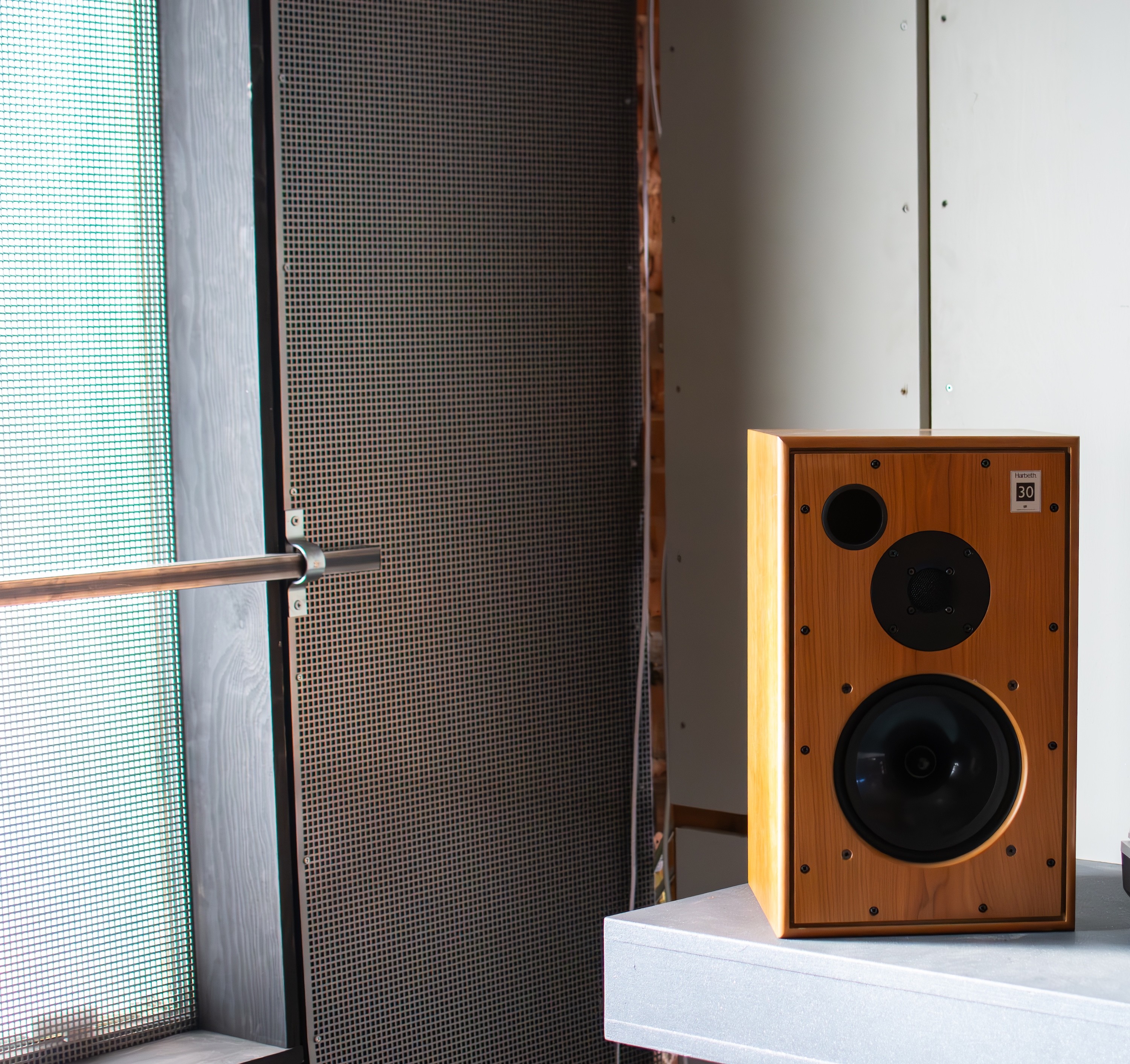 Speaker of a radio dj booth