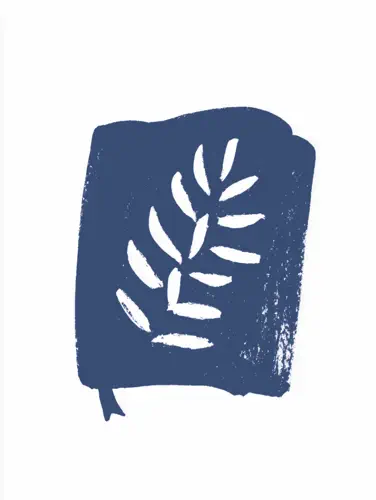 Blue book with leaf illustration